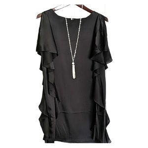 MK black dress with side ruffles